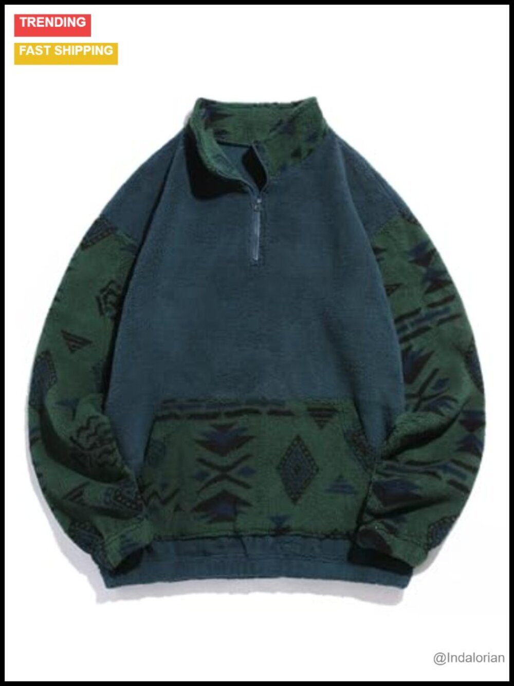 Aztec Fleece Quarter Zip Sweatshirt Men's Long Sleeve High Stretch